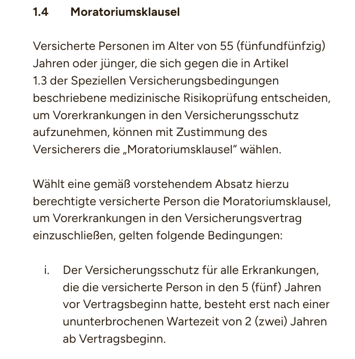 Moratoriumsklausel in den Bedingungen von Global Health Journey